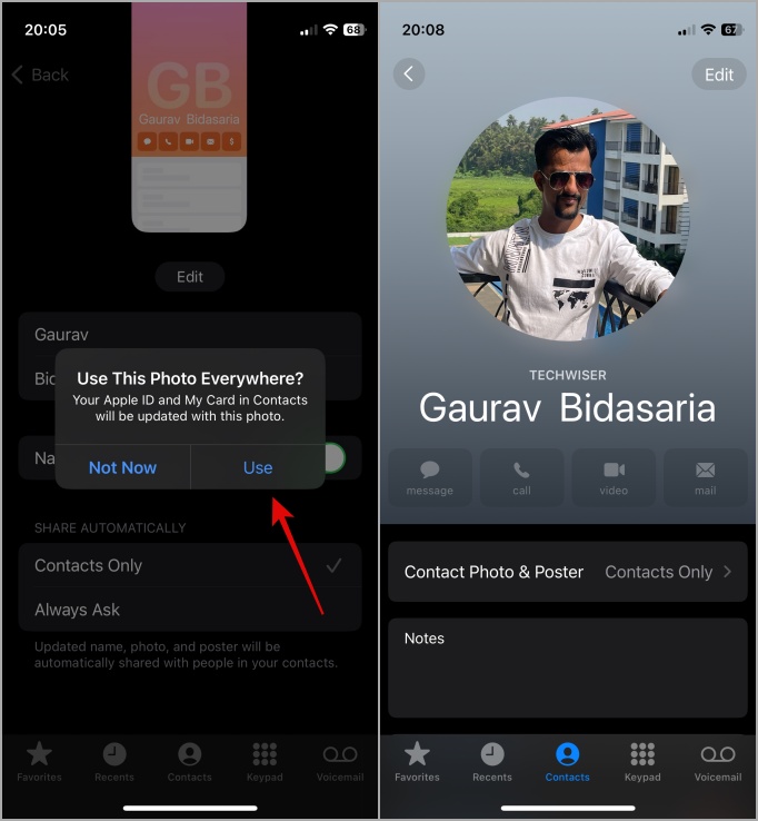 Foto de contacto en la función de póster de iOS 17
