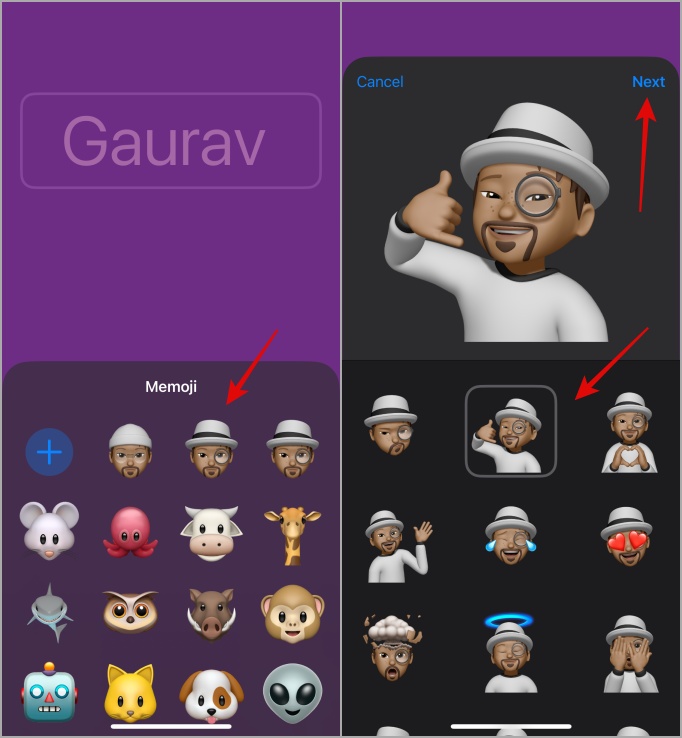 Elegir la variación de memoji para el póster de contacto en iPhone