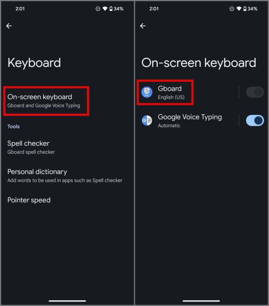 Ir a la configuración de Gboard