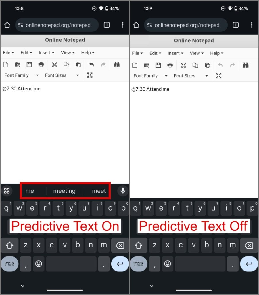 Texto predictivo encendido y apagado en gboard