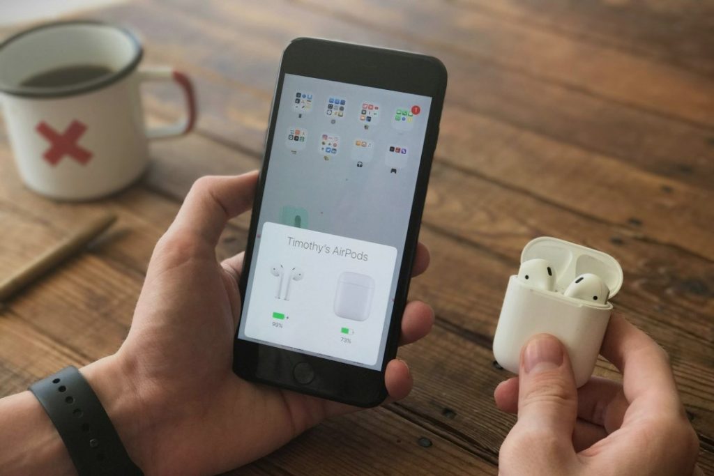 Persona que contiene iPhone y AirPods