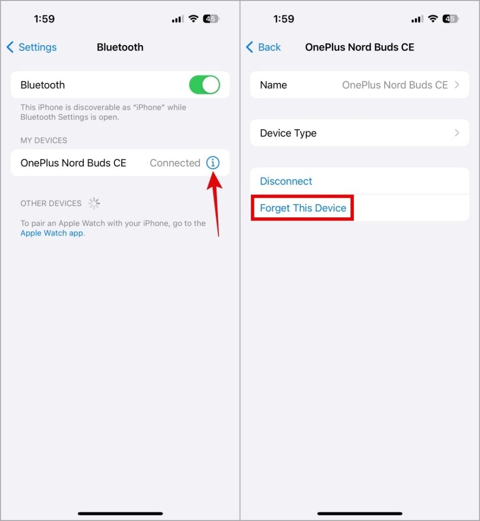 Olvida un dispositivo Bluetooth en iPhone