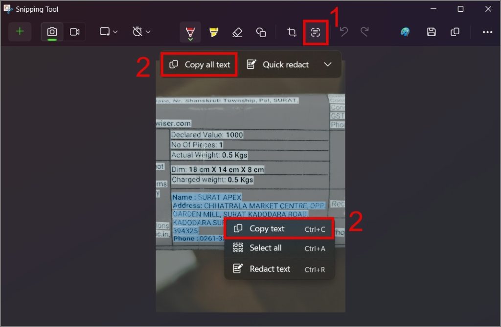 Copiar texto de la imagen en Windows
