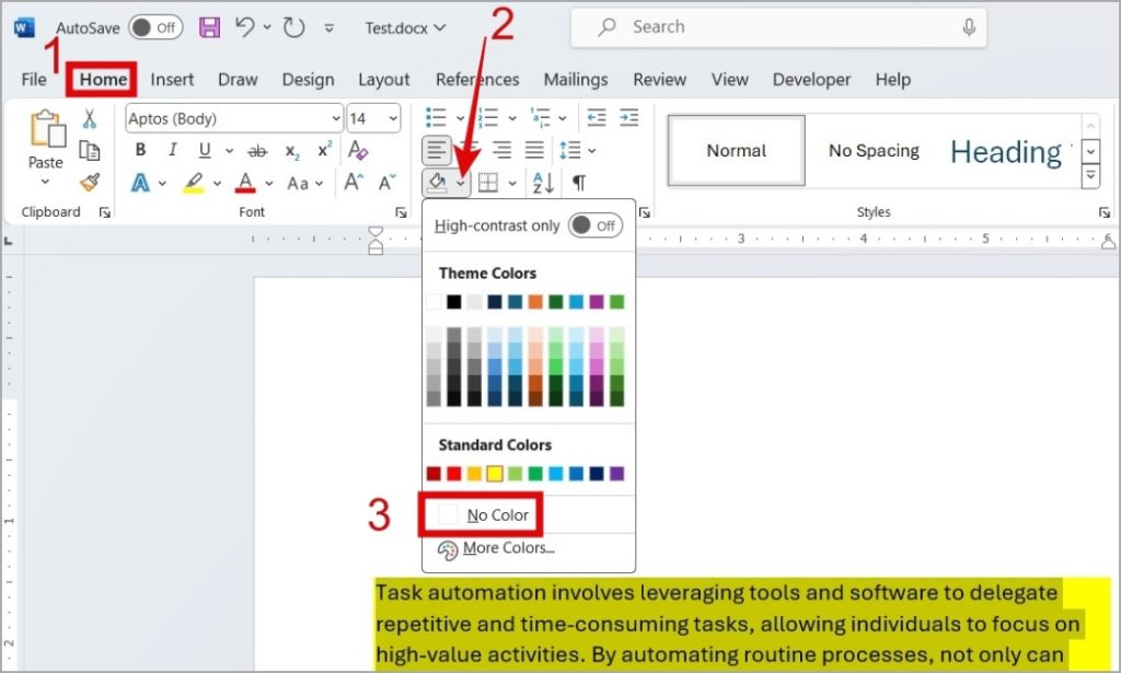 Eliminar el sombreado del texto en Word