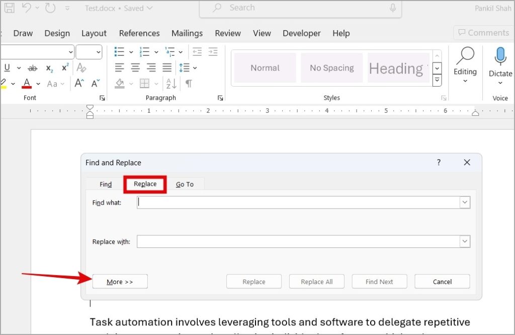 Busque y reemplace la herramienta en Microsoft Word