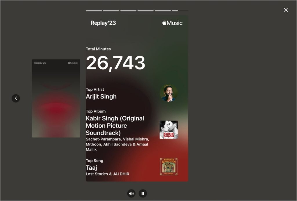 Resaltar la repetición de carrete en Apple Music