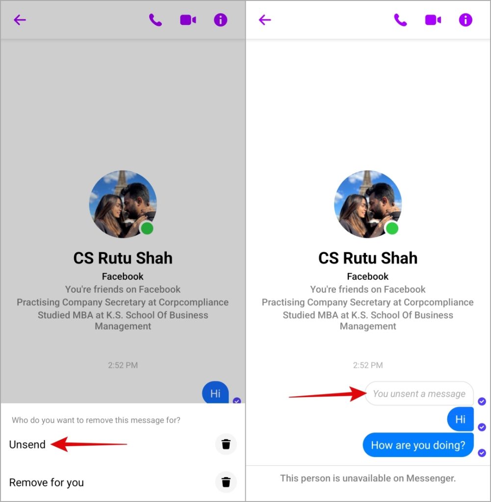 No es decir un mensaje en la aplicación Facebook Messenger