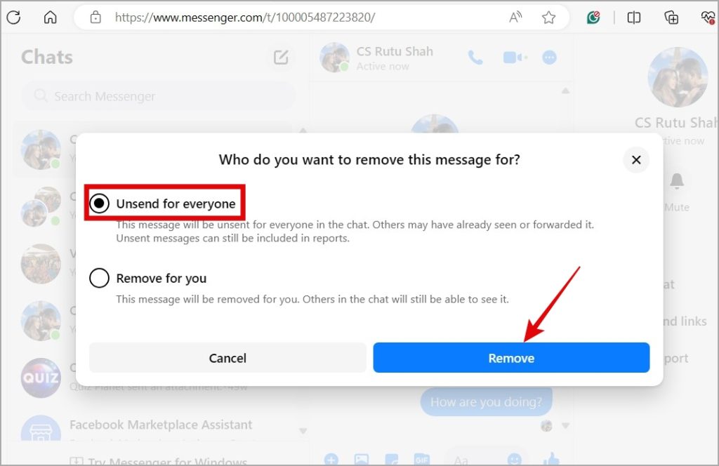 No es decir un mensaje en Messenger para escritorio