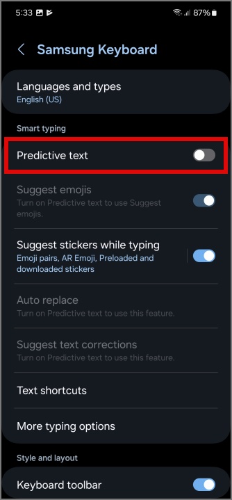 Deshabilite la autocorrección en los teléfonos Samsung Galaxy