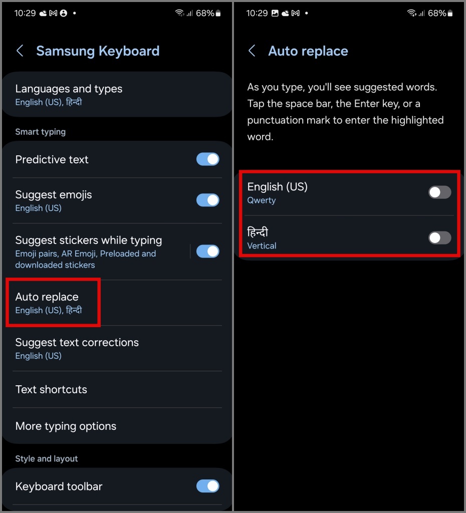 Apague la corrección automática en el teclado Samsung