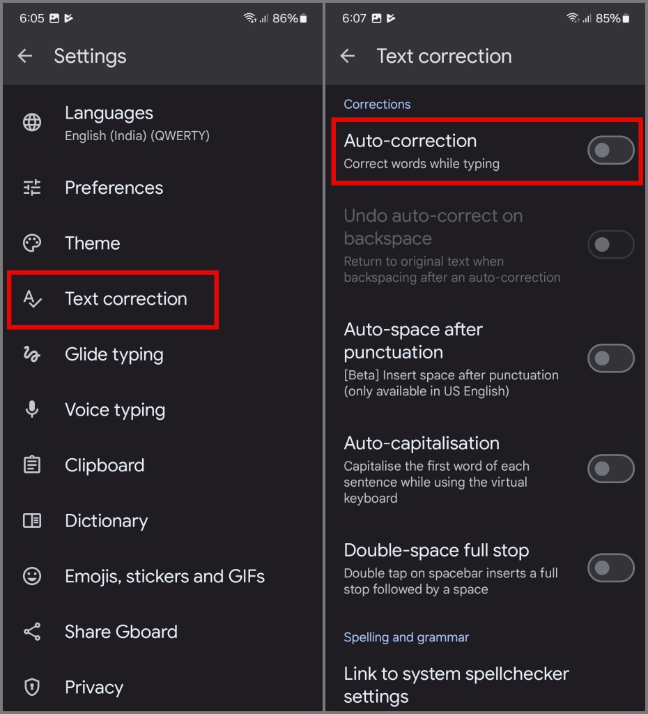 Apague la autocorrección en los teléfonos Android con Gboard