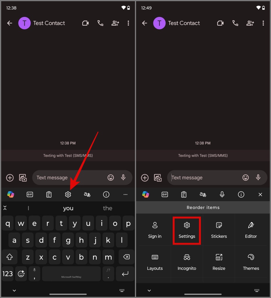Configuración de acceso en la barra de herramientas (SwiftKey)