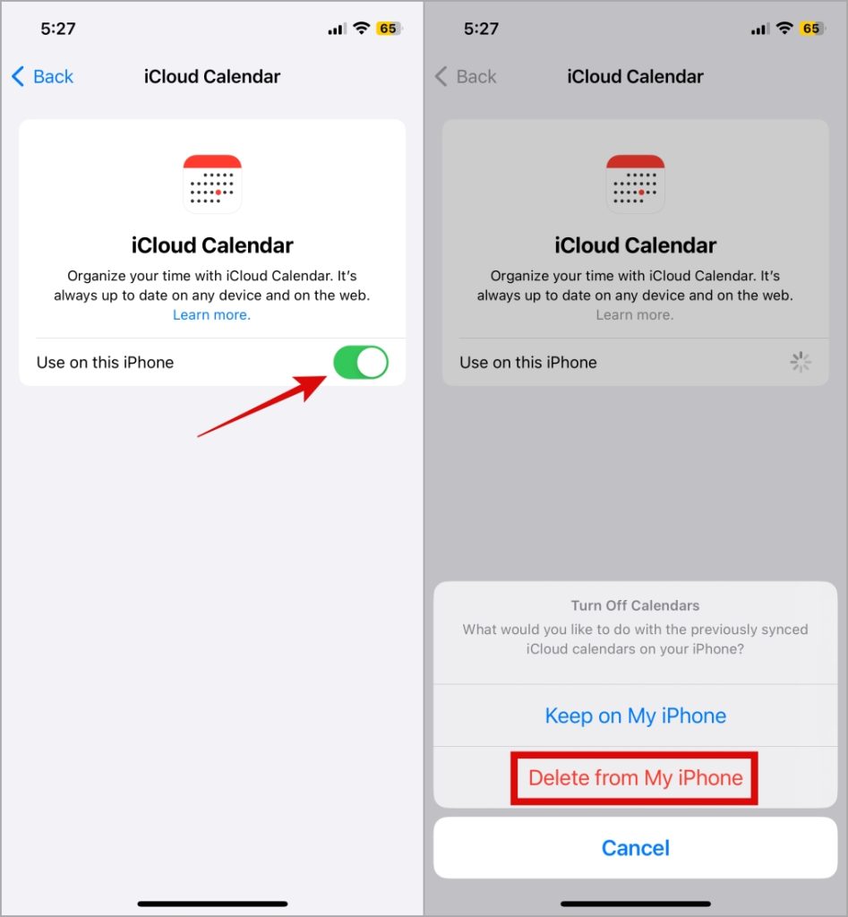 Deshabilitar la sincronización del calendario iCloud en iPhone
