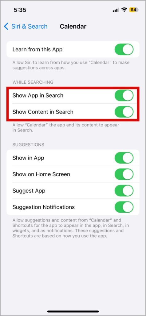 Configurar iPhone para mostrar eventos calendario en Siri Search