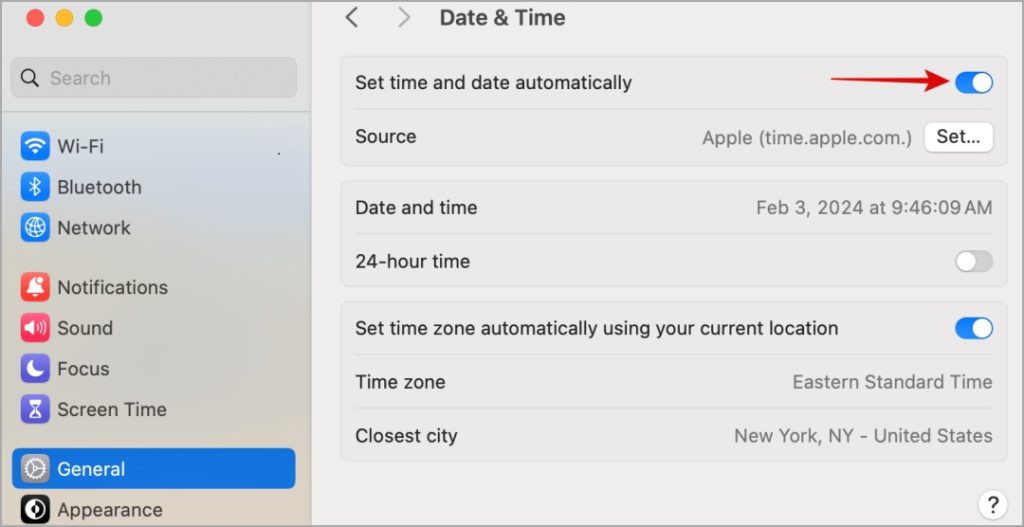 Encienda la fecha y hora automáticas en Mac