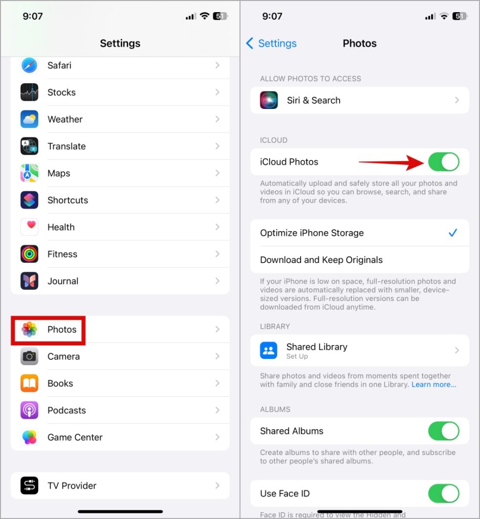 Desactivar la biblioteca de fotos de iCloud en iPhone