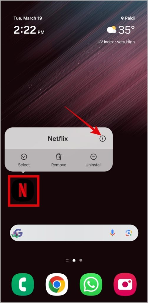Abra la información de la aplicación Netflix en Android