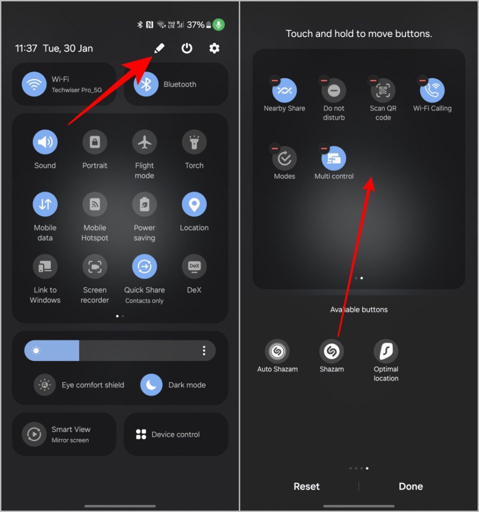Agregar shazam alternativa a la configuración rápida de Android
