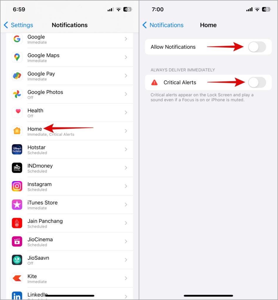 Deting Home App para enviar alertas críticas en iPhone