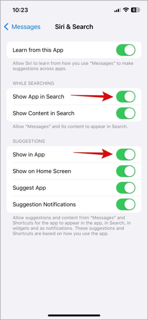 Desactivar el mensaje Siri y buscar en iPhone