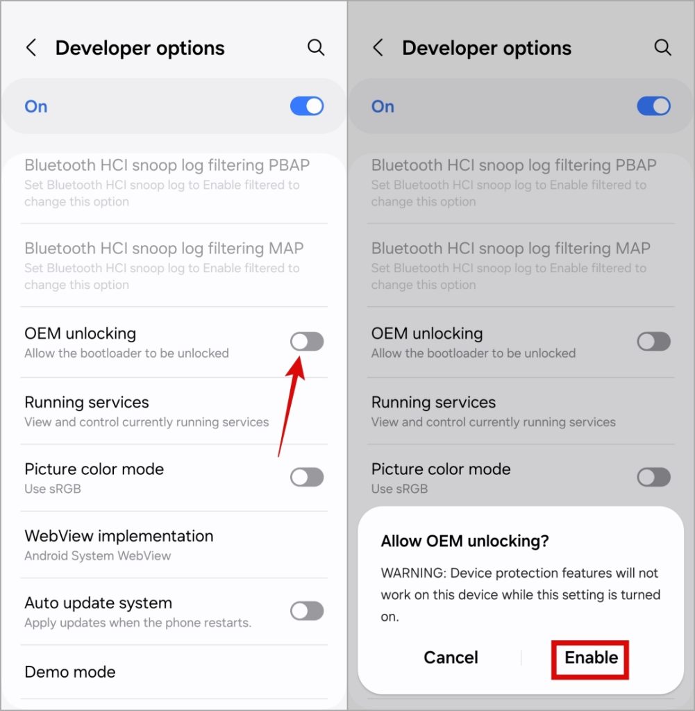 Habilitar el desbloqueo OEM en el teléfono Samsung Galaxy