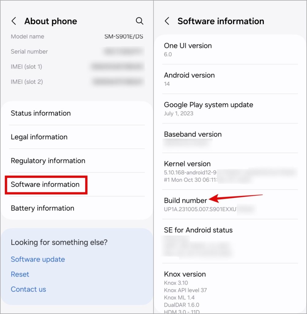 Build Número en Android o Samsung Galaxy Teléfono