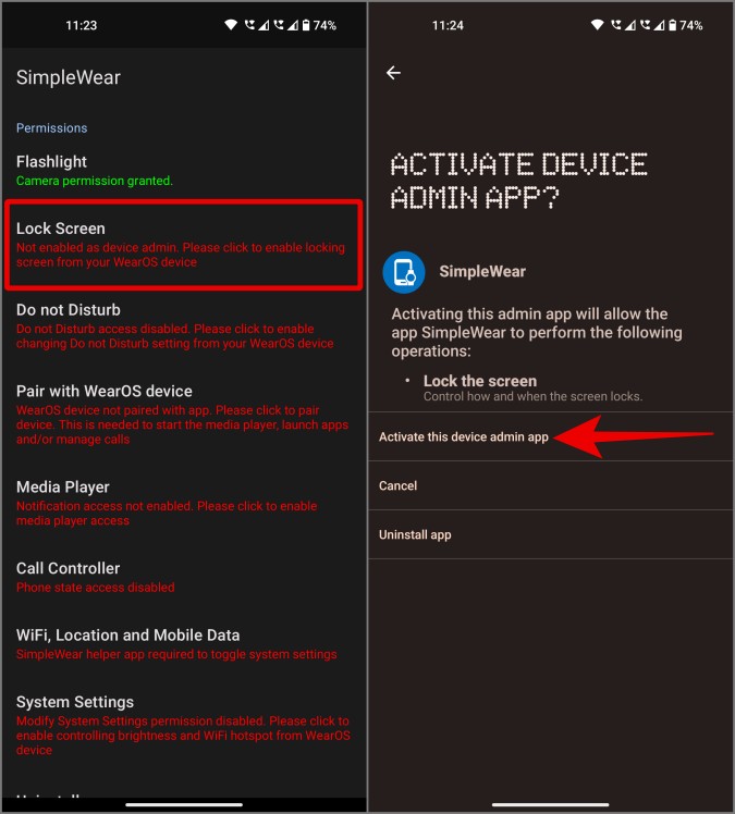 Otorgando la aplicación de administrador del dispositivo en Android