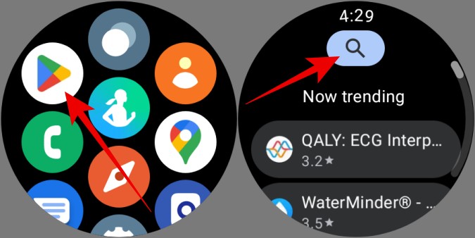 Apertura de la búsqueda de la tienda de juegos en Galaxy Watch