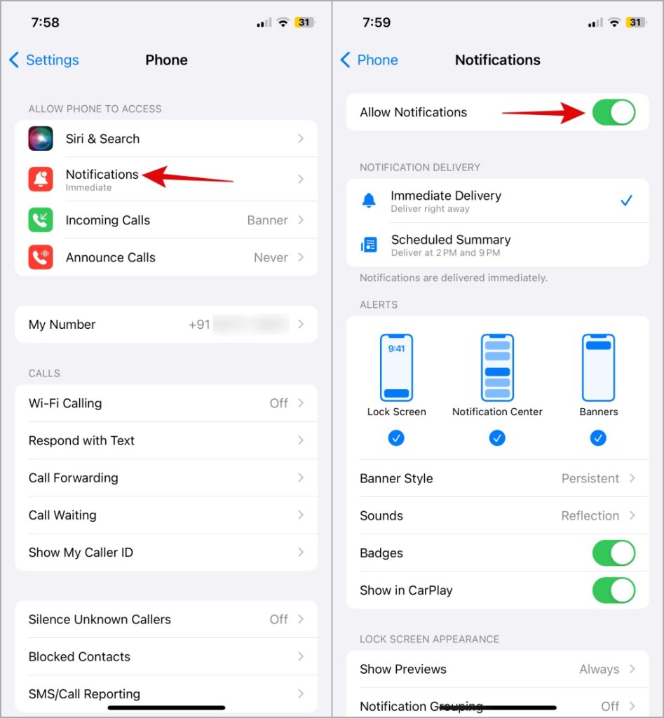 Habilitar notificación para la aplicación en iPhone