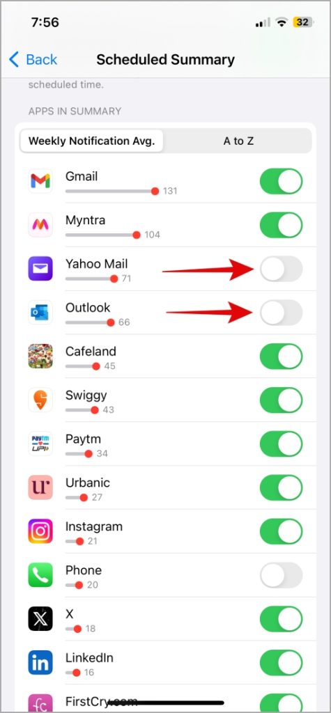 Eliminar aplicaciones del resumen programado en iPhone