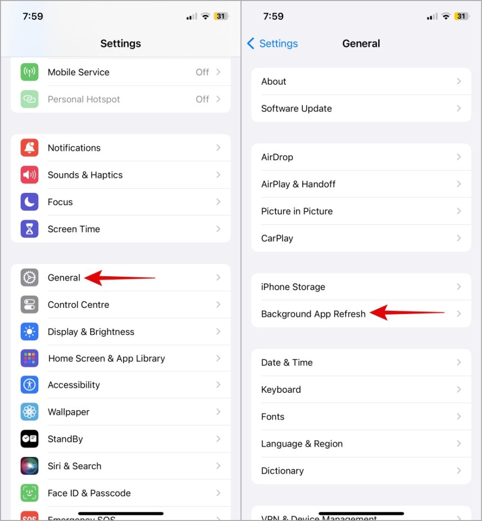 La aplicación de fondo actualiza en iPhone