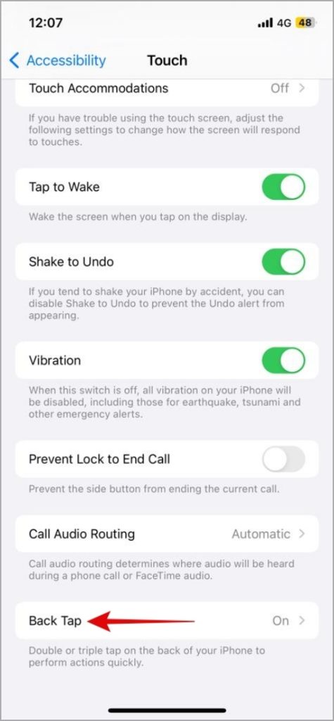 Configuración de toque posterior en iPhone