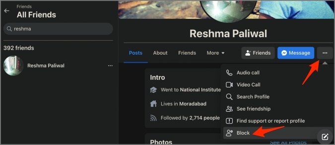 Bloquear amigo de Facebook en la web