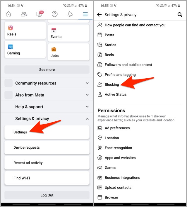 Bloquear la configuración en la aplicación móvil de Facebook