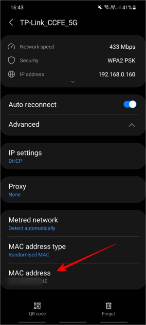 Dirección MAC del teléfono Samsung Galaxy en la configuración