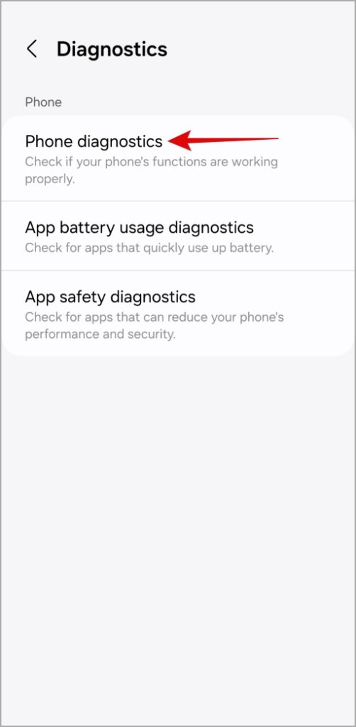 Diagnóstico telefónico en el teléfono Samsung Galaxy
