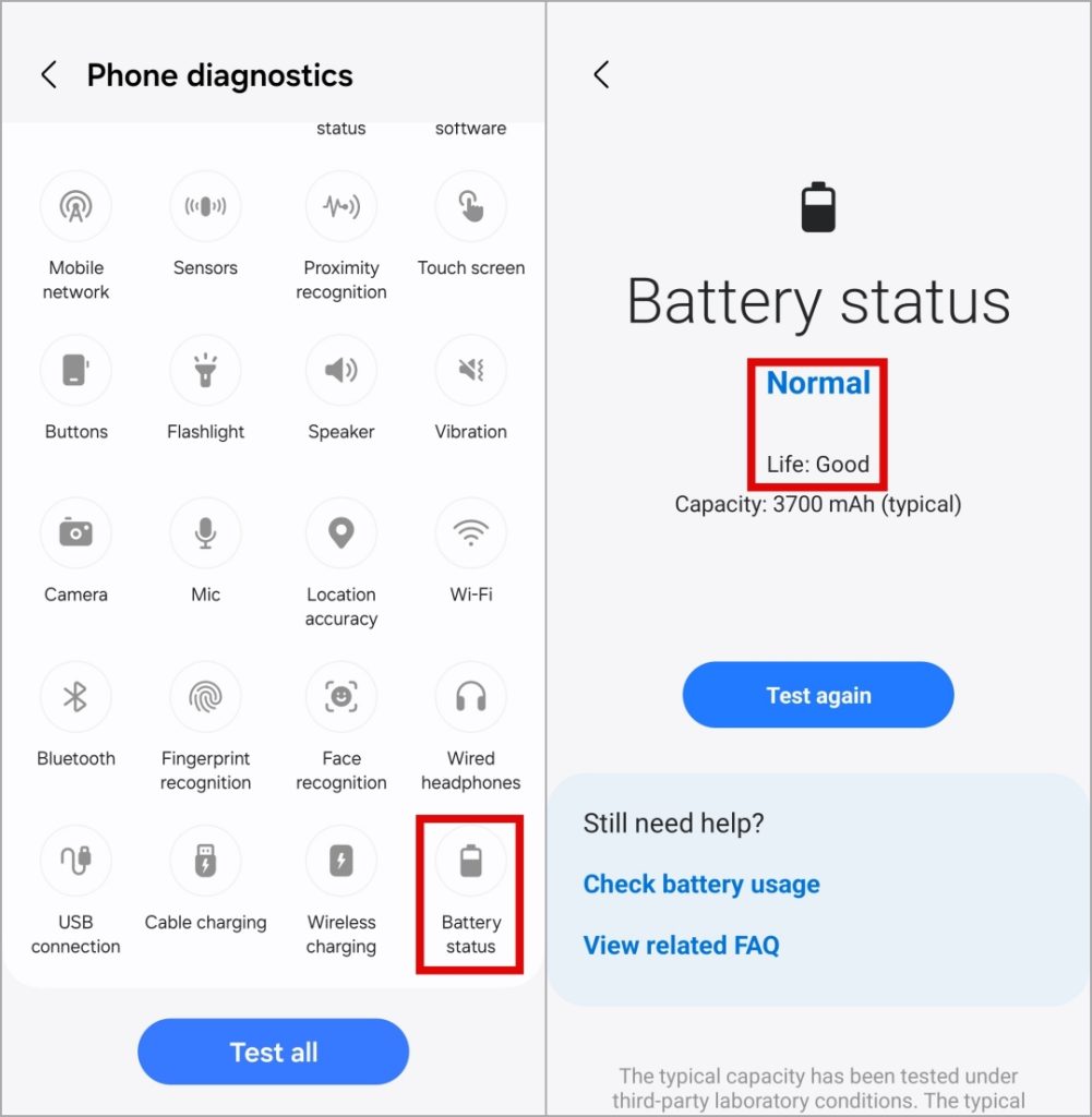 Verifique el estado de la batería en el teléfono Samsung Galaxy