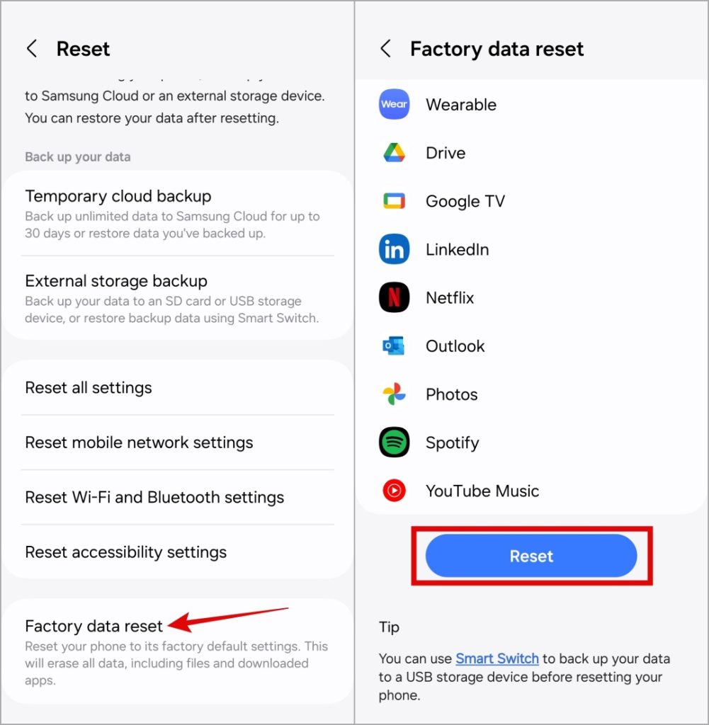 Restablecimiento de fábrica Samsung Galaxy Teléfono