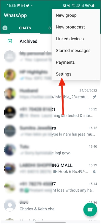 Abra la configuración de WhatsApp en Android