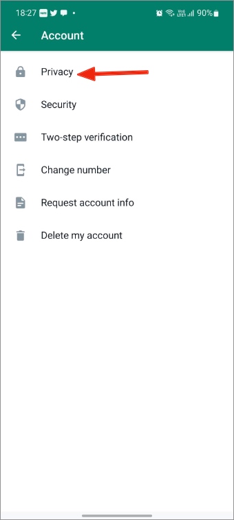 Abra el menú de privacidad de WhatsApp en Android
