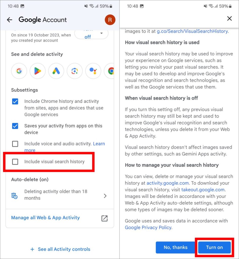 Incluir el historial de búsqueda visual para la lente de Google