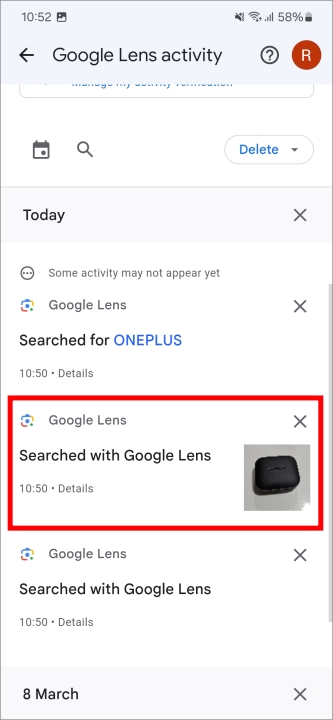 Historial de lentes de Google con imágenes