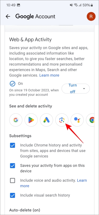 Google Lens en actividad web y de aplicaciones