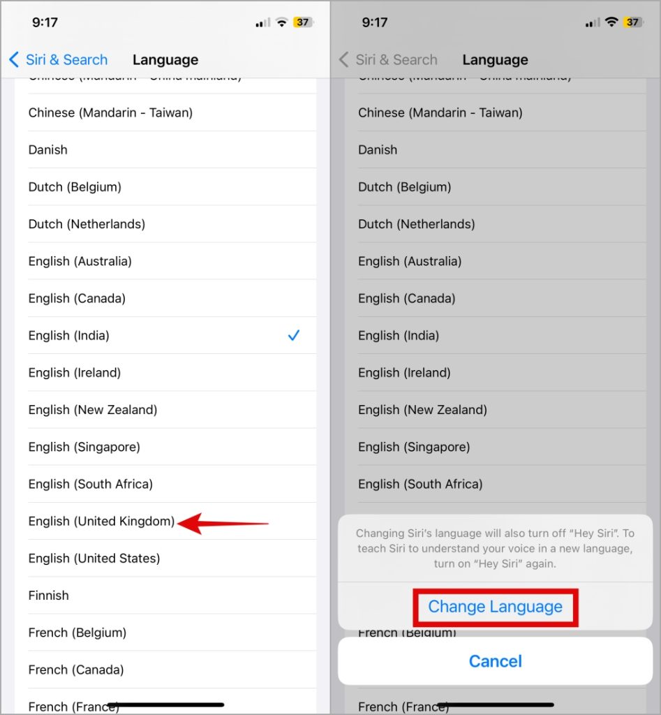 Cambiar la configuración del idioma Siri en iPhone