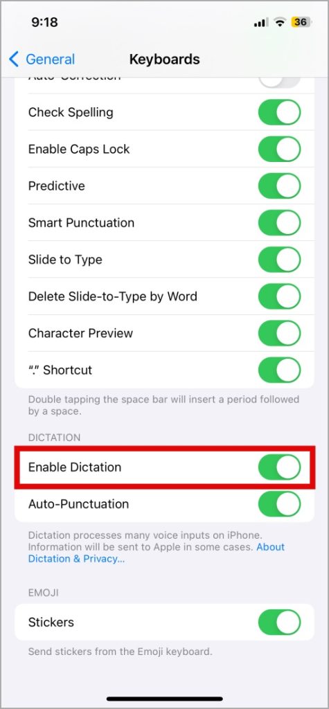 Habilitar o deshabilitar el dictado en iPhone