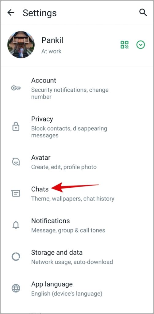 Configuración de chat de WhatsApp en móvil