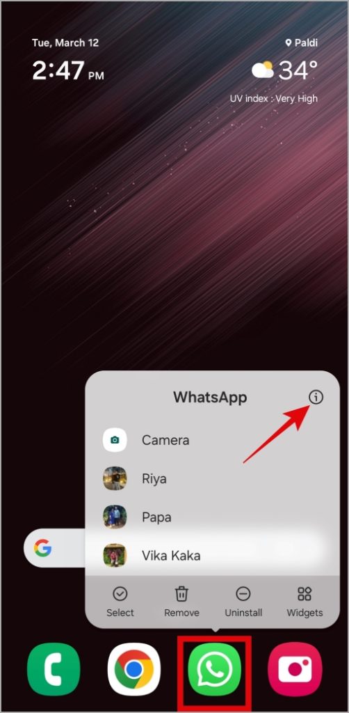 Abra la información de la aplicación WhatsApp en Android