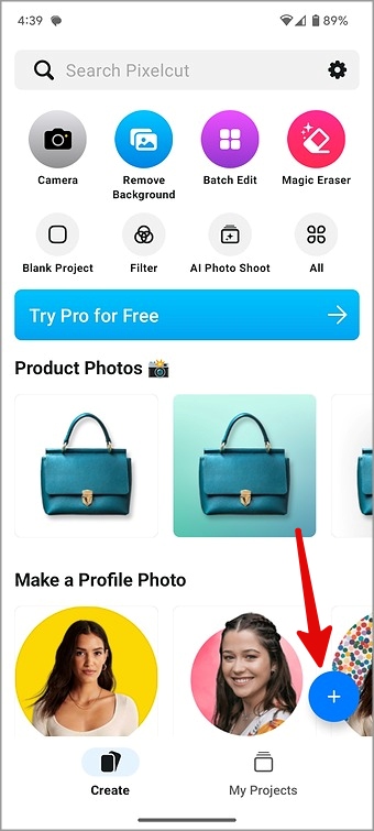 Seleccione la foto en la aplicación Pixelcut