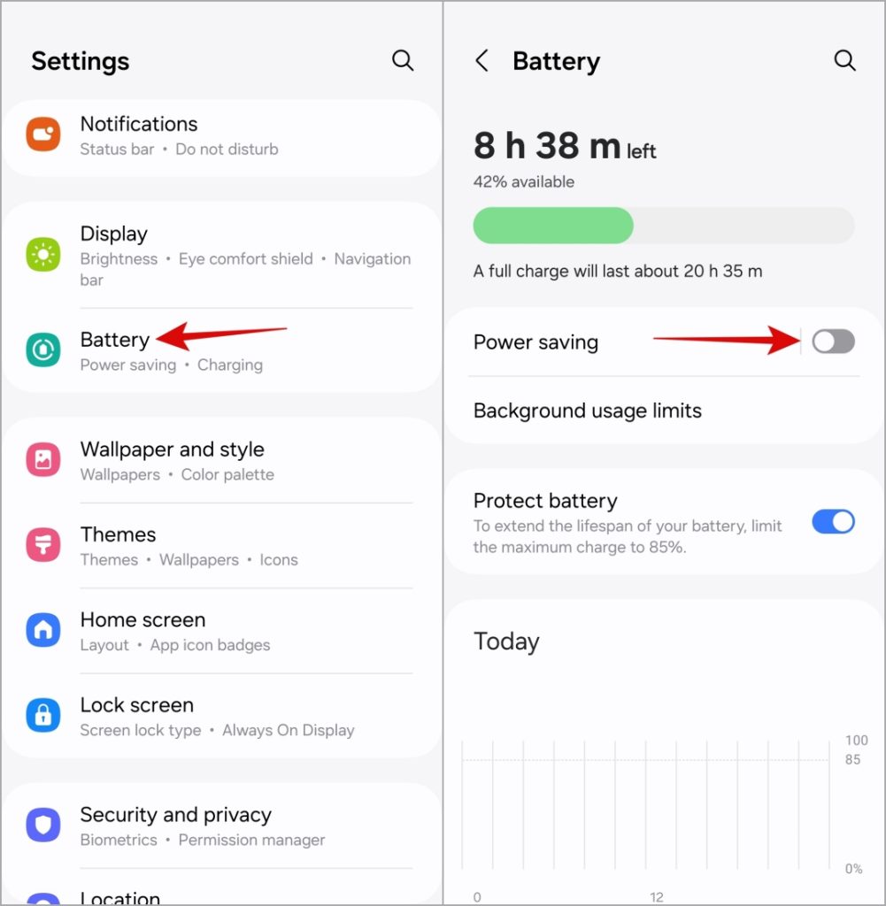 Apague el modo de ahorro de energía en el teléfono Samsung