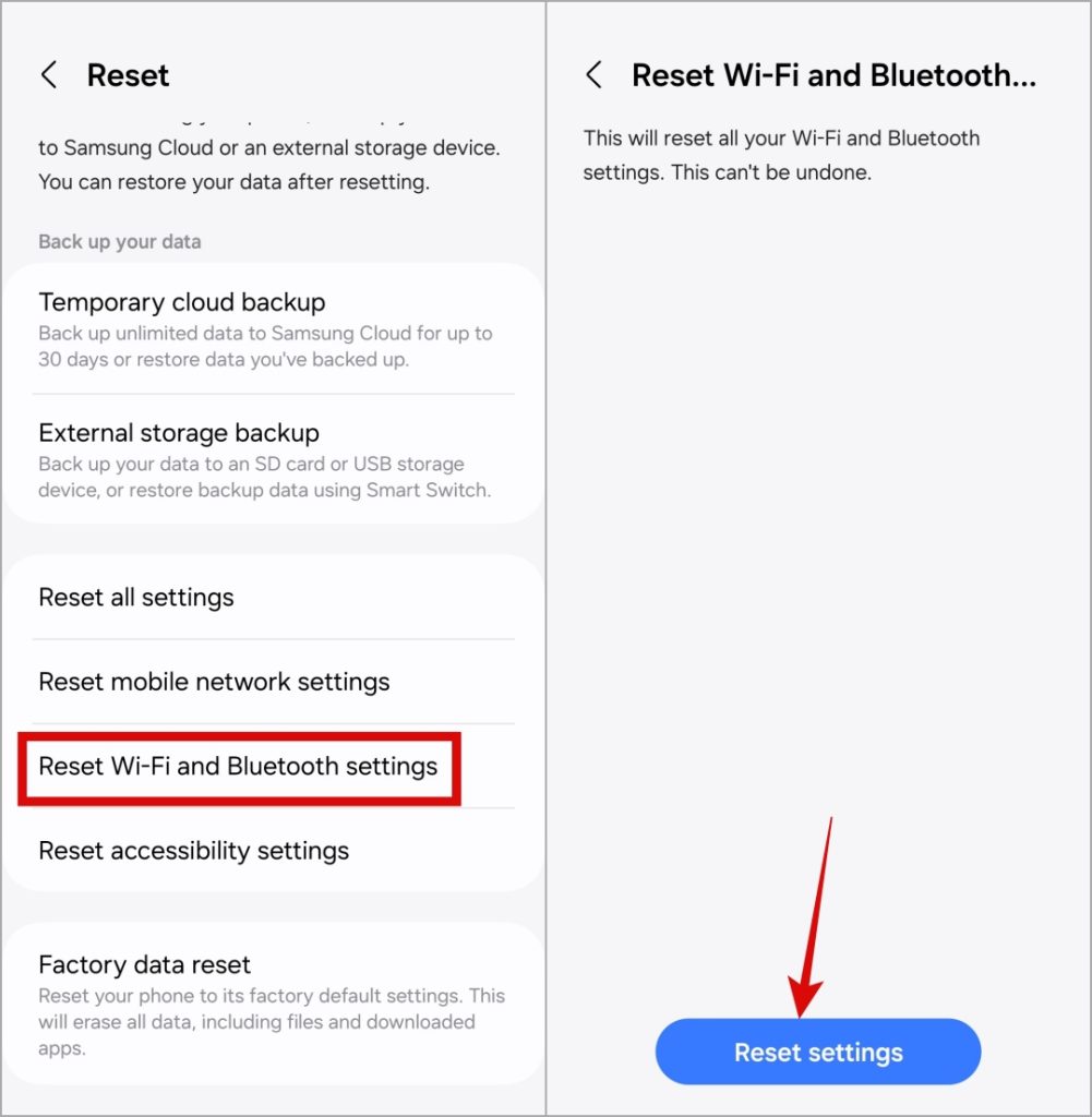 Restablecer la configuración de Wi-Fi y Bluetooth en el teléfono Samsung